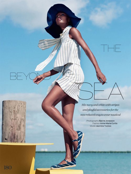 超模Jasmine Tookes 演绎奢华海洋风 《Elle》时装杂志英国版
