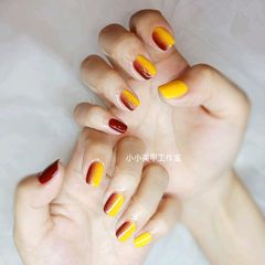 方圆形红色黄色渐变竖形渐变款美甲图片美甲款式