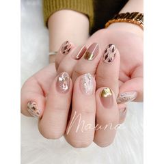 裸色尖形短指甲豹纹简约晕染美甲图片美甲款式