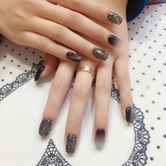 方圆形新年美甲挑战渐变亮片黑色猫眼满钻美甲图片美甲款式