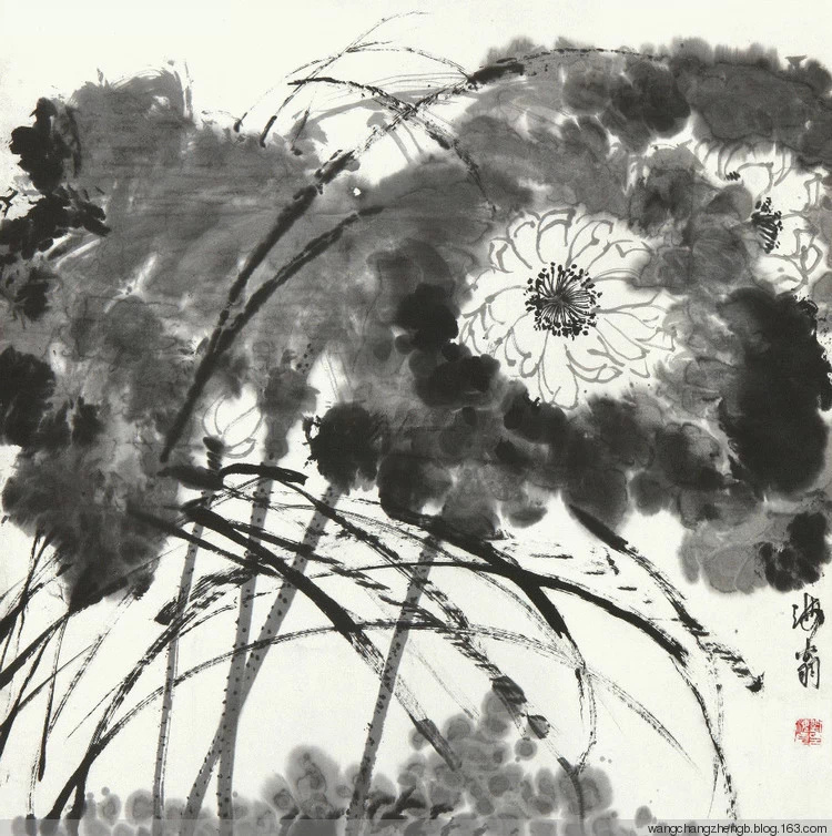 刘海粟国画荷花作品