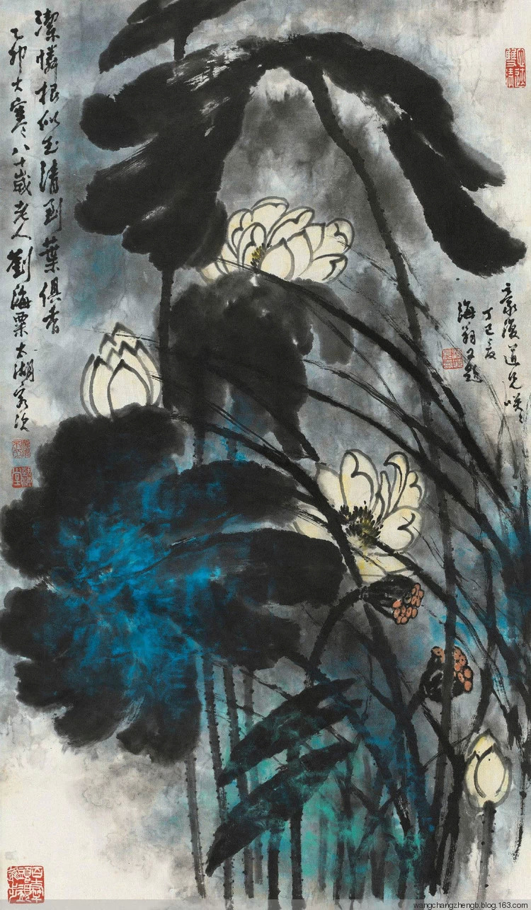 刘海粟国画荷花作品