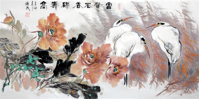 贺焕民国画花鸟作品