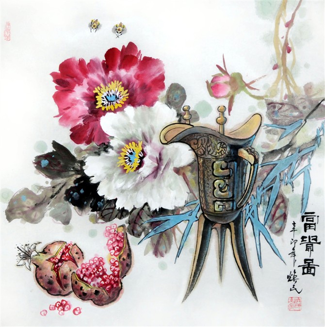 贺焕民国画花鸟作品