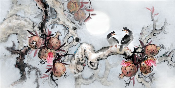 贺焕民国画花鸟作品
