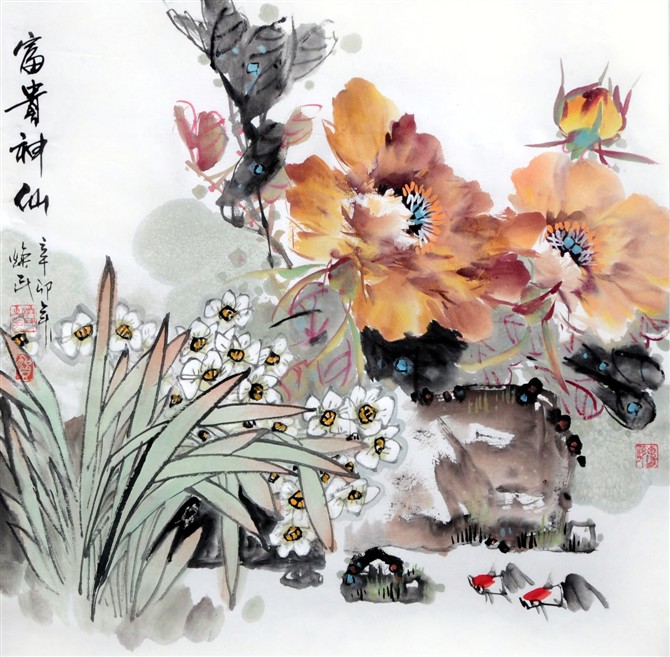 贺焕民国画花鸟作品