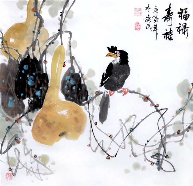 贺焕民国画花鸟作品