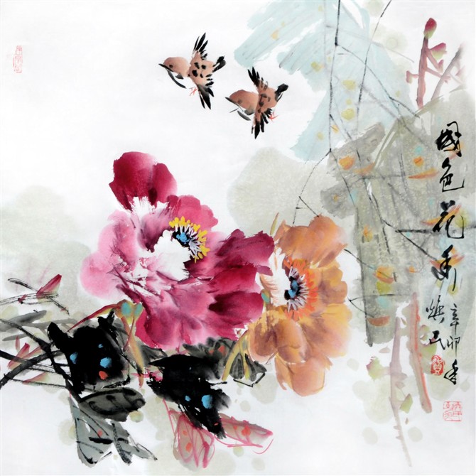 贺焕民国画花鸟作品