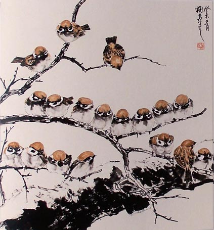 梅若国画花鸟作品