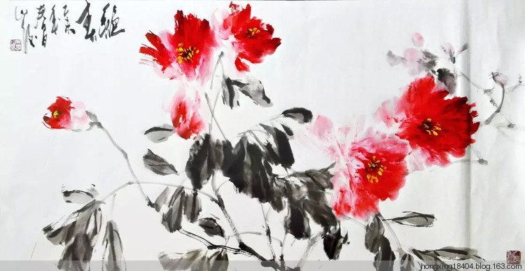 吴俊国画牡丹作品