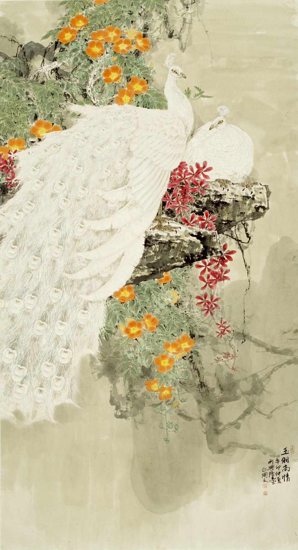 白国文国画花鸟作品