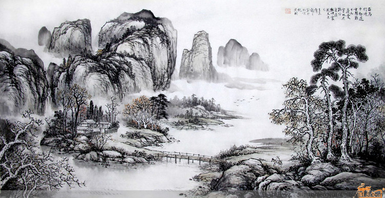 宛建国国画山水作品