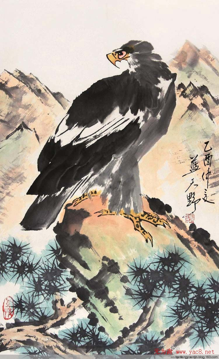 蓝天野国画花鸟作品
