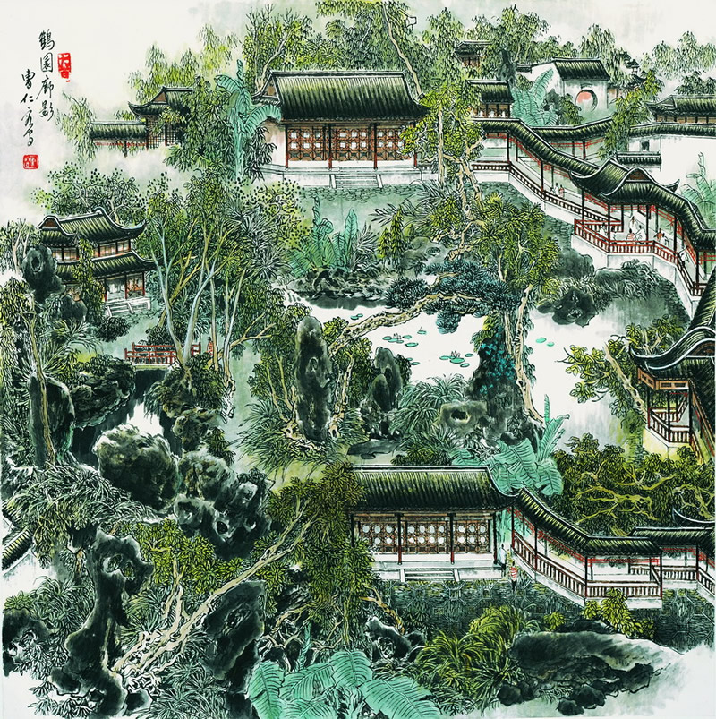 曹仁容国画作品:苏州园林名胜图