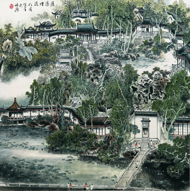 曹仁容国画作品:苏州园林名胜图