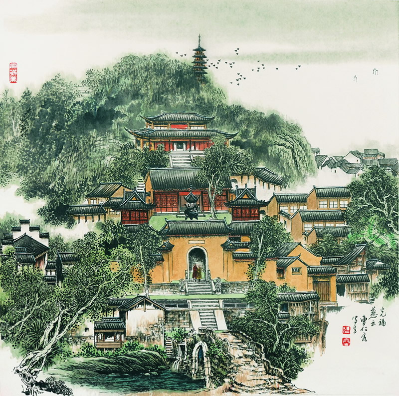 曹仁容国画作品:苏州园林名胜图