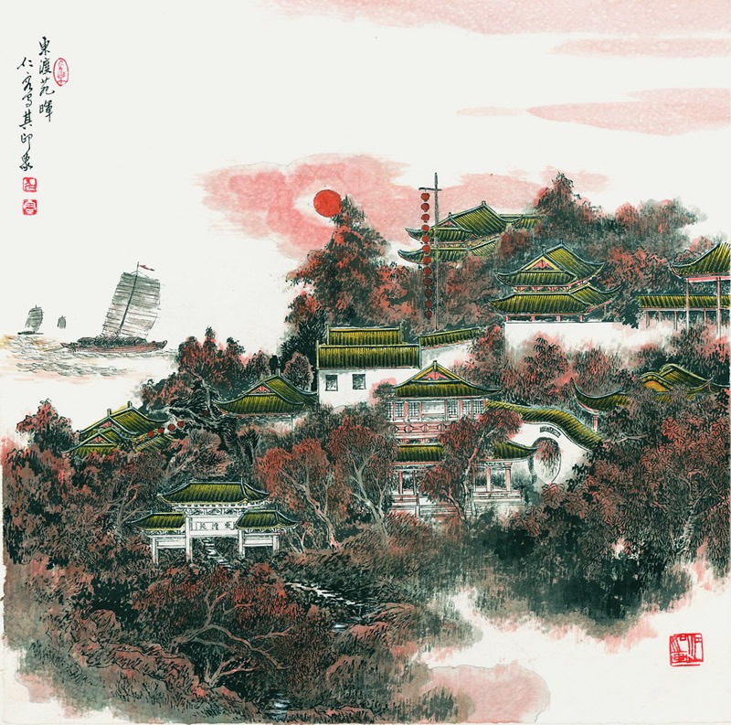 曹仁容国画作品:苏州园林名胜图