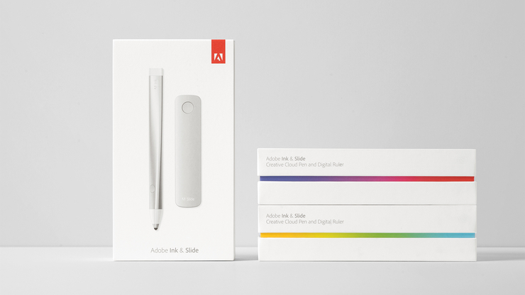 高科技的Adobe Ink压力感应电子笔和Slide电子绘图尺包装设计