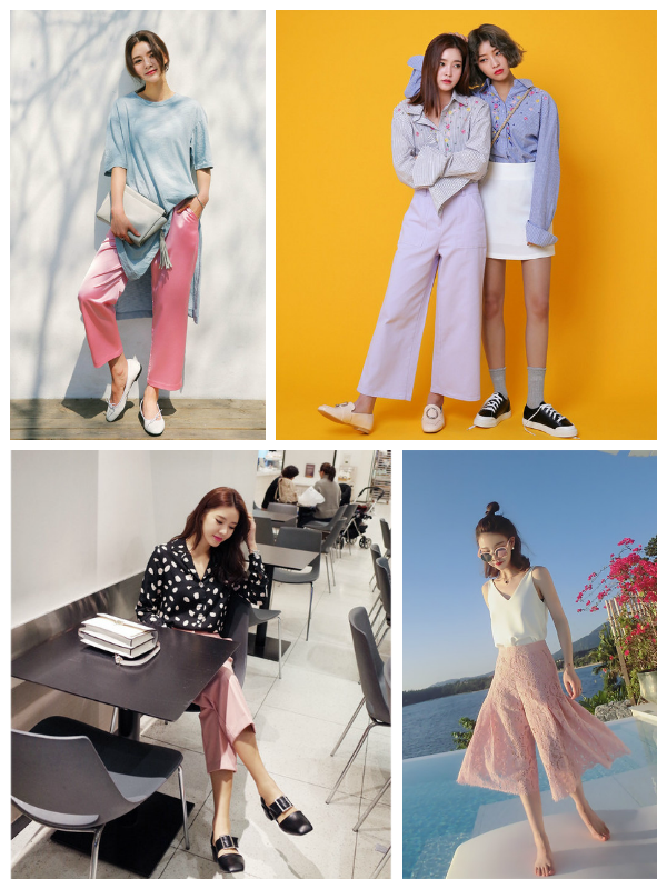 粉色阔腿裤搭配上衣图片 今夏穿出Q萌少女feel