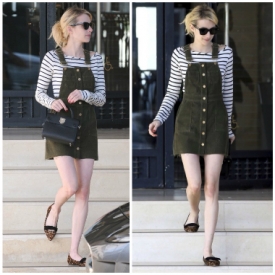 Emma Roberts纽约出街 背带裤十足甜美少女气息
