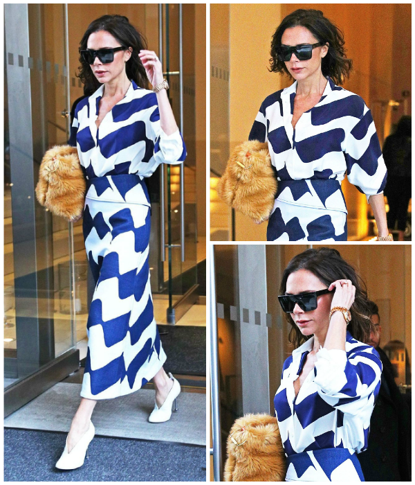 贝嫂(Victoria Beckham)最新街拍 皮草手包又萌又chic