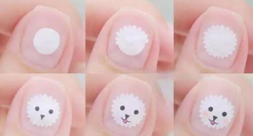 卡通美甲图片 活泼可爱的狗狗美甲教程