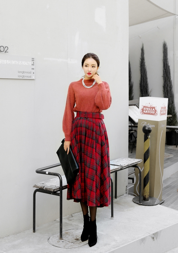 格子长裙搭配什么鞋子 格子长裙搭配图片