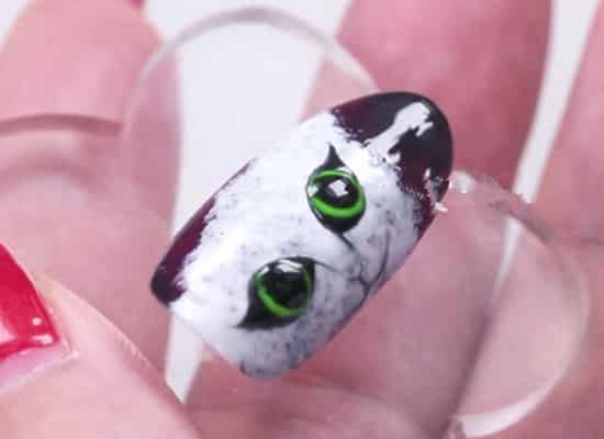 雪白猫咪美甲教程 猫咪美甲的画法