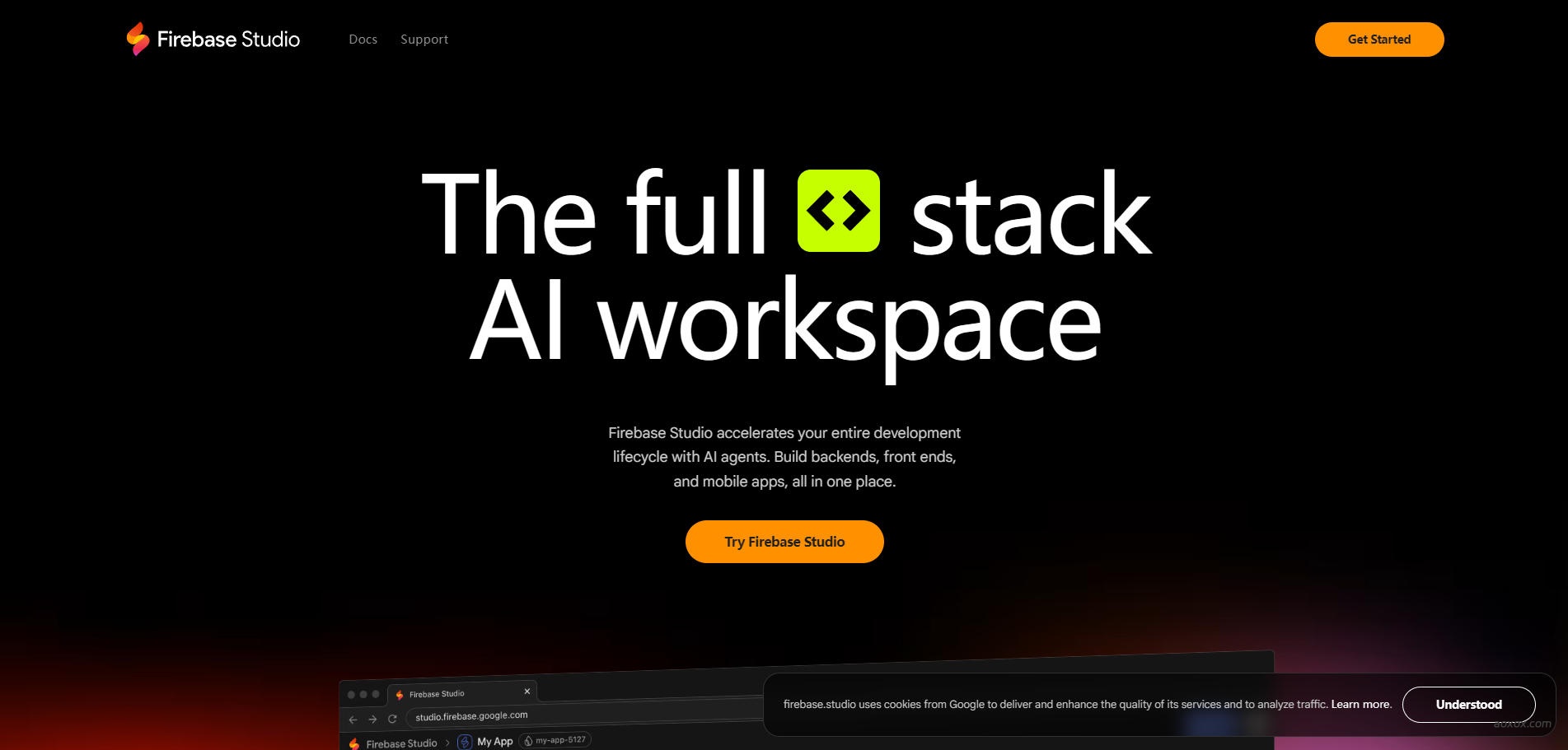 Firebase Studio官网首页截图