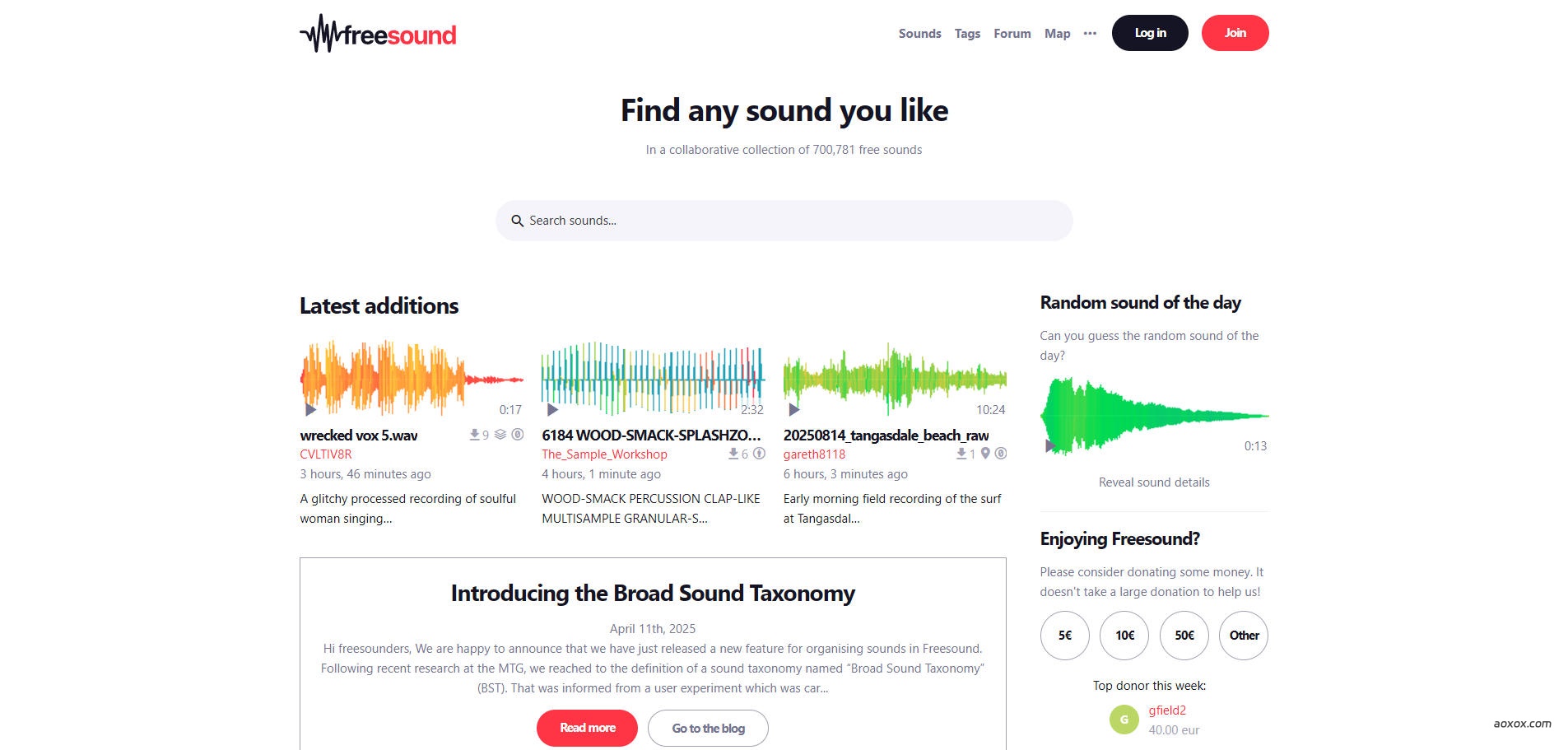 Freesound官网首页截图