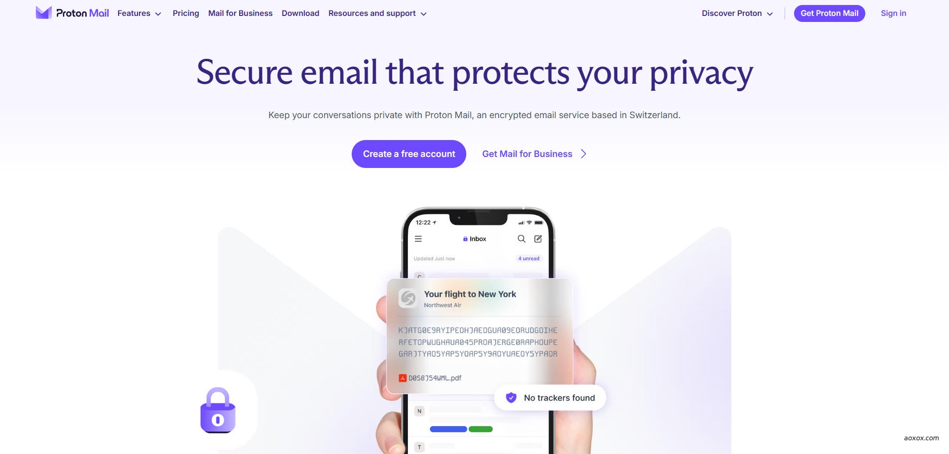 Proton Mail官网首页截图