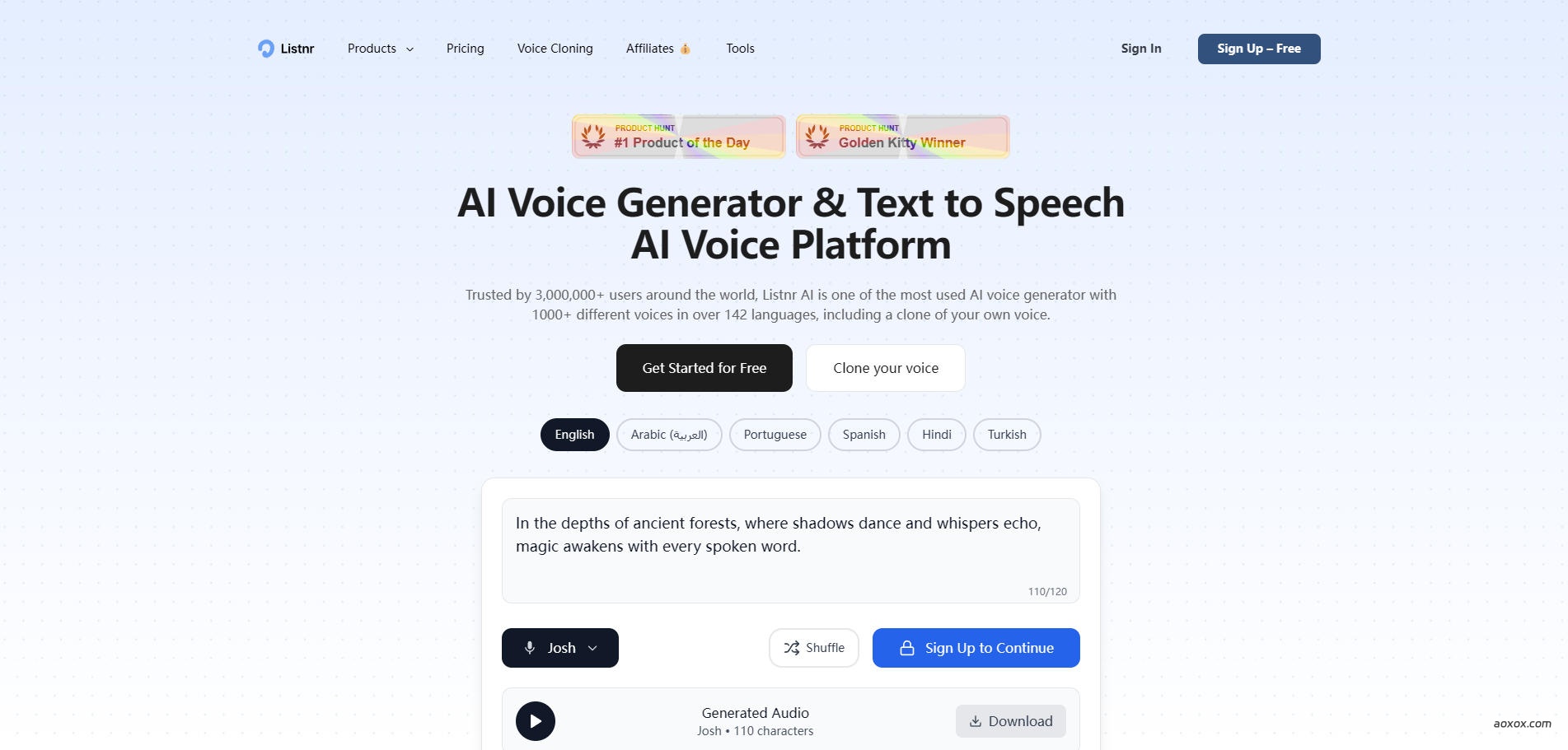 Listnr AI官网首页截图
