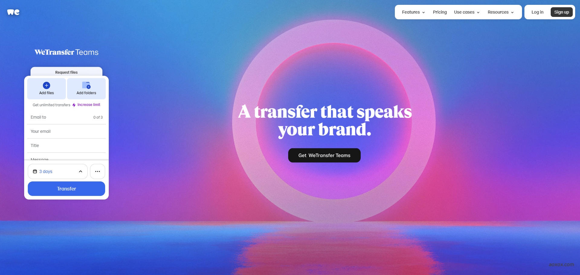 WeTransfer官网首页截图