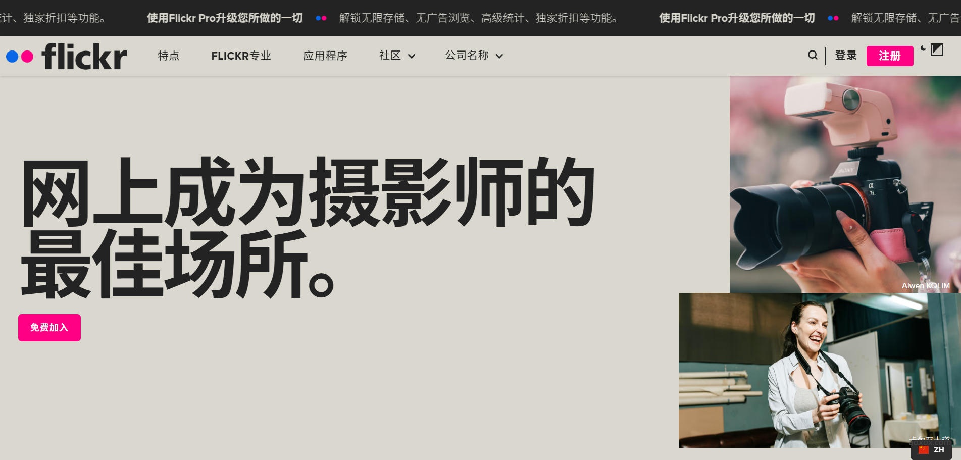 Flickr官网首页截图