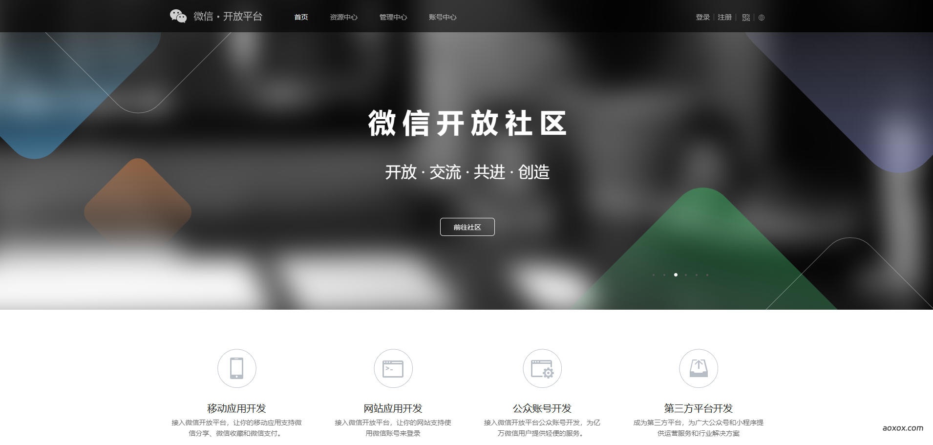 微信开放平台官网首页截图