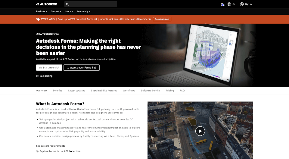 AutodeskForma – AI驱动的设计工具，优化规划决策