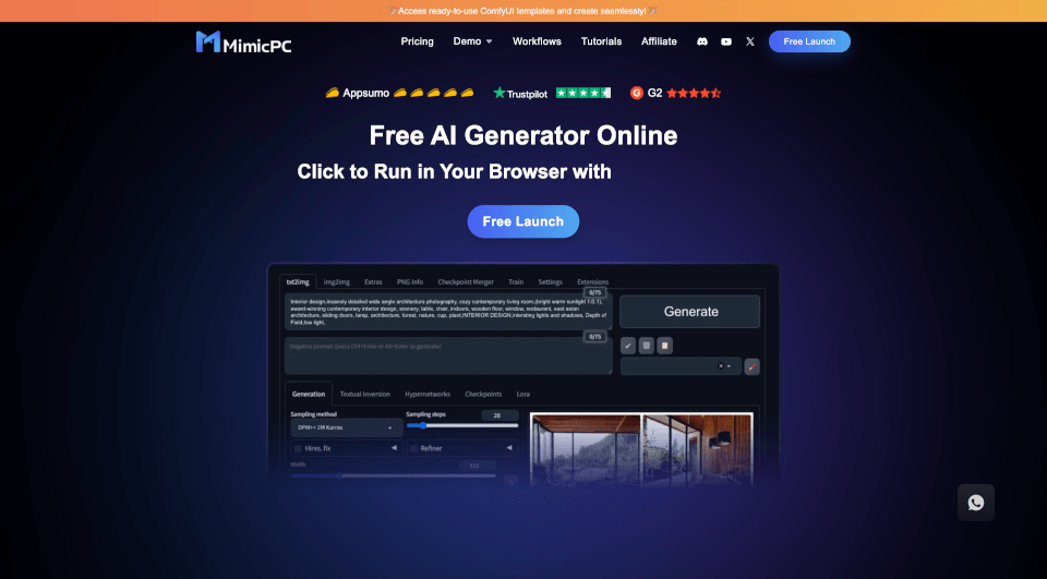 MimicPC：开源AI平台，图像、视频、音频生成与模型训练