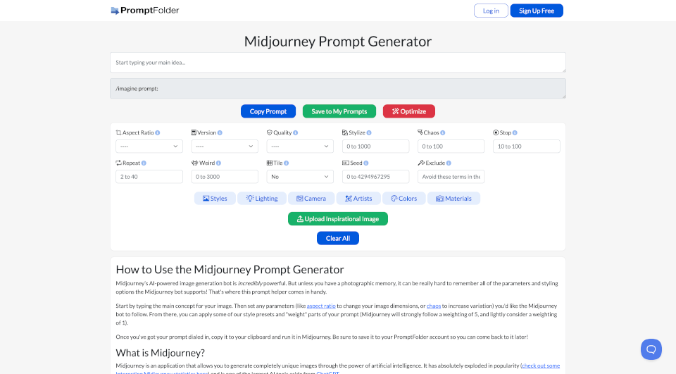 MidjourneyPromptGenerator – 轻松创建完美提示词，生成独特AI图像