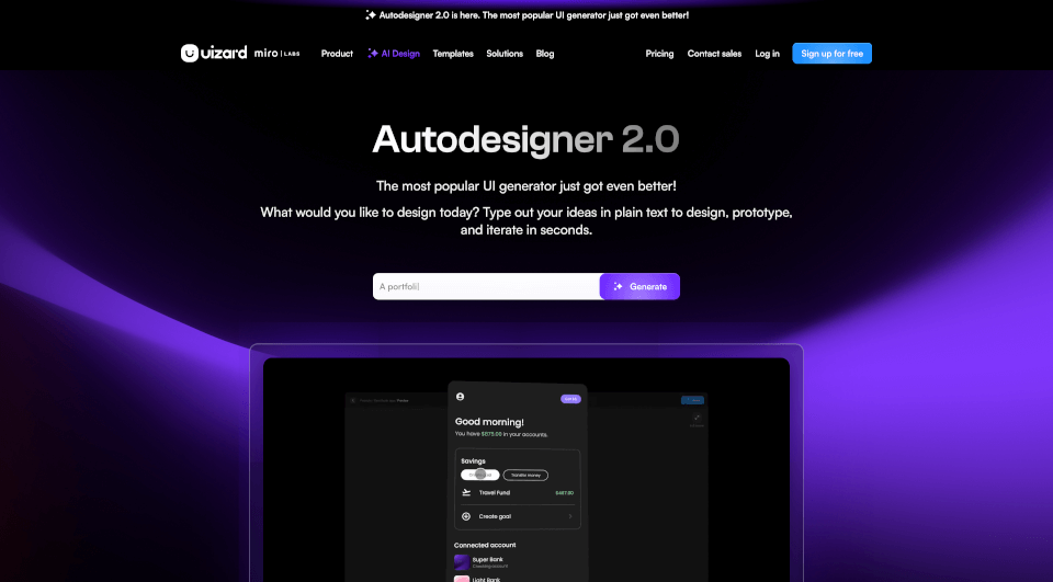 Uizard Autodesigner官网 – AI驱动的UI设计生成器