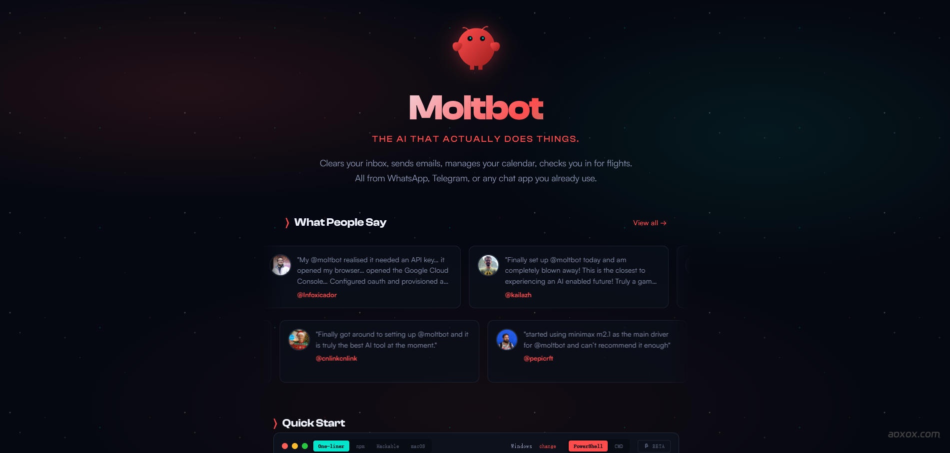 Moltbot官网首页截图