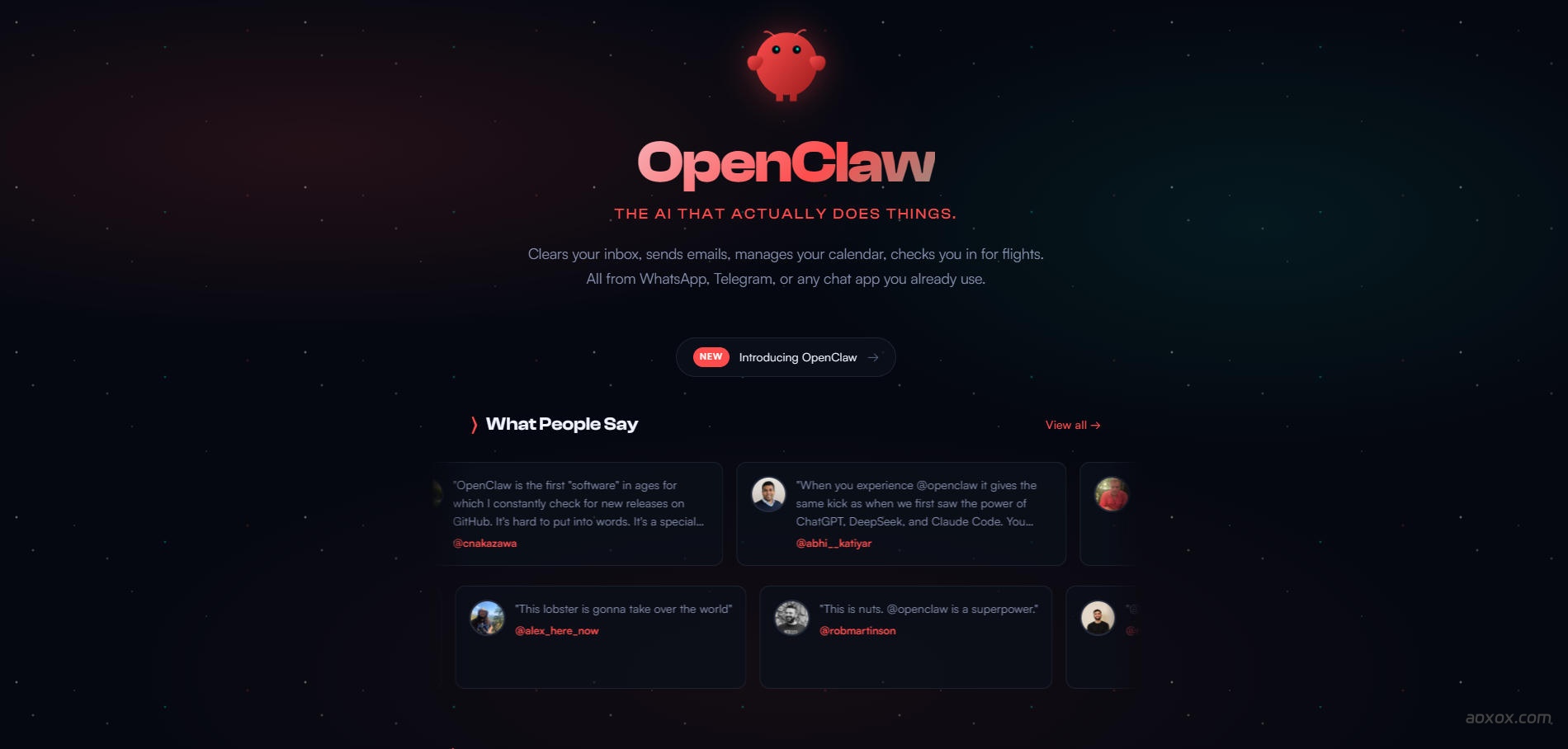 OpenClaw官网首页截图