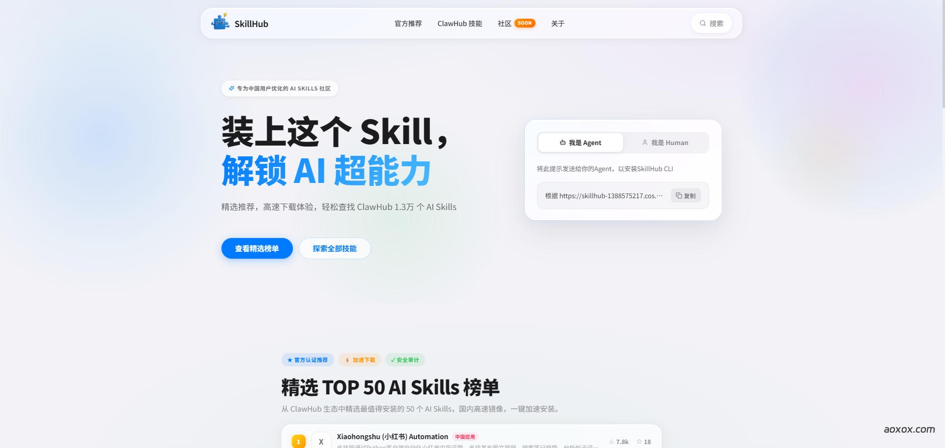 SkillHub官网首页截图