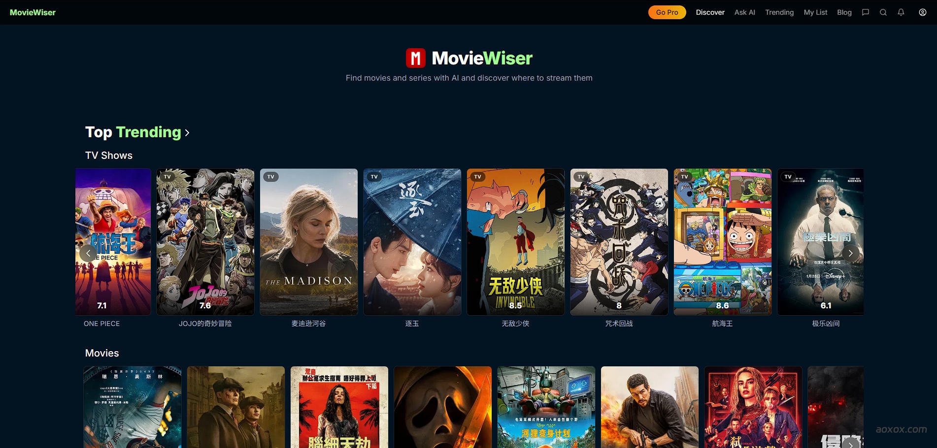 MovieWiser官网首页截图