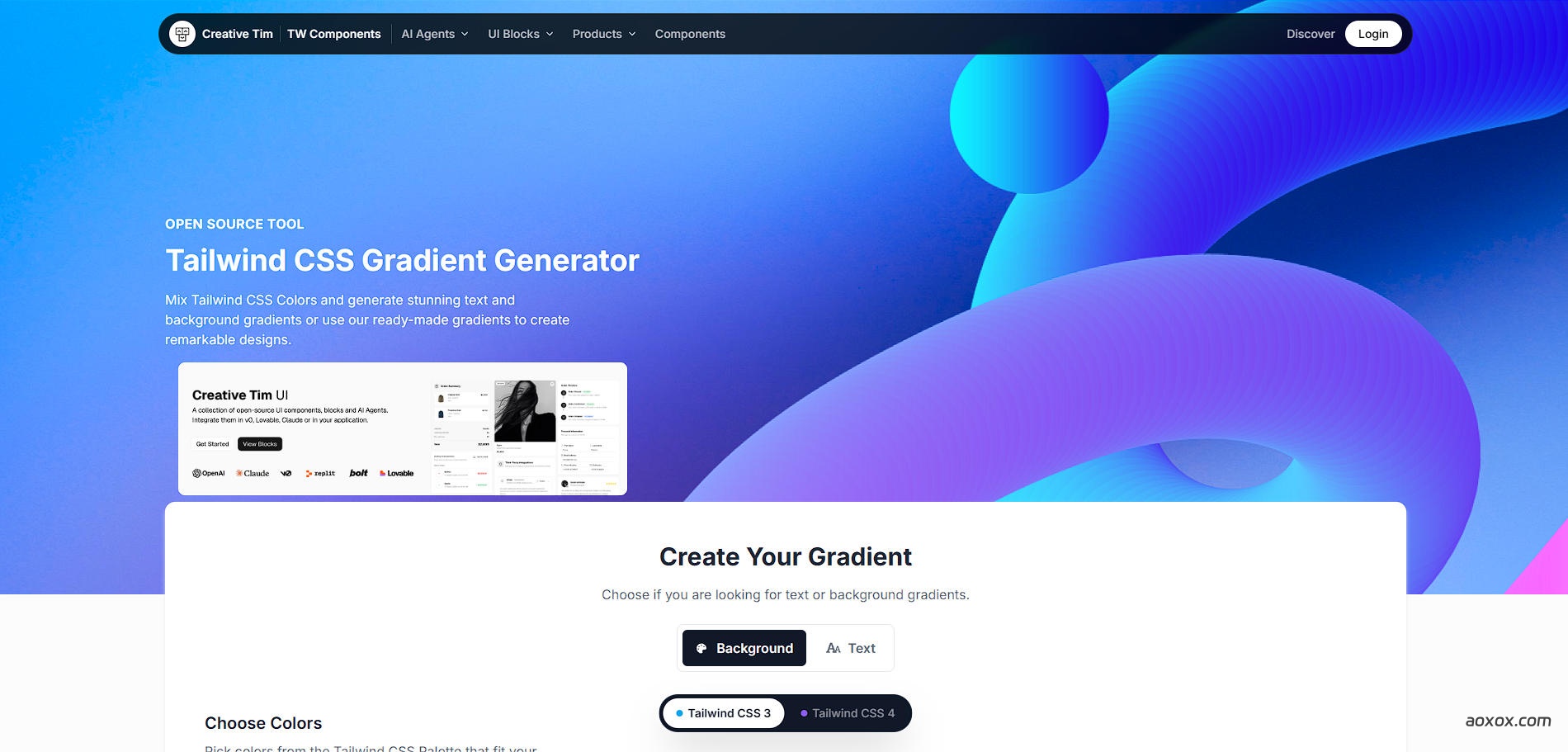 Tailwind CSS渐变生成器官网首页截图
