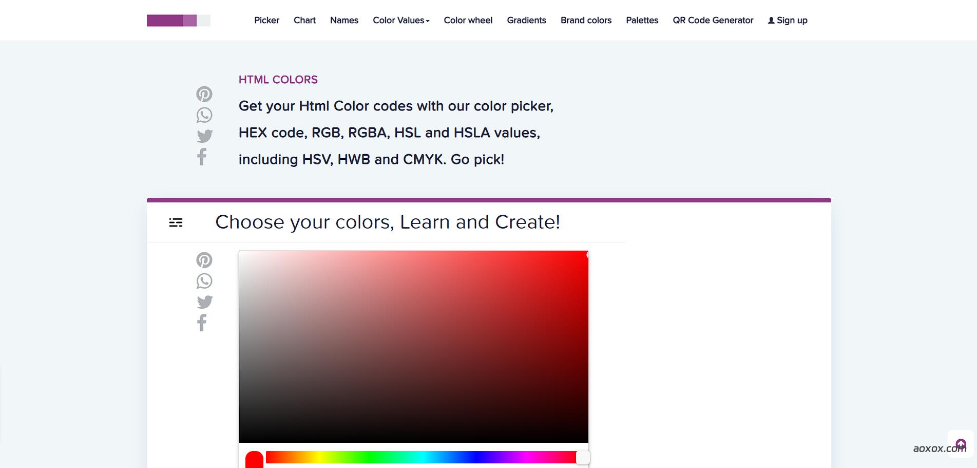 HTML Colors官网首页截图